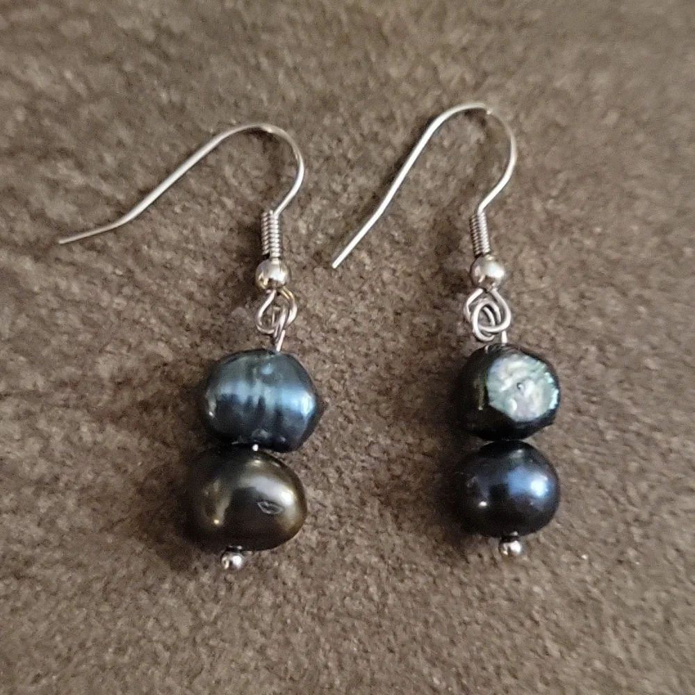 HANDMADE Peacock Freshwater Baroque Pearl Dangle Hook Earrings